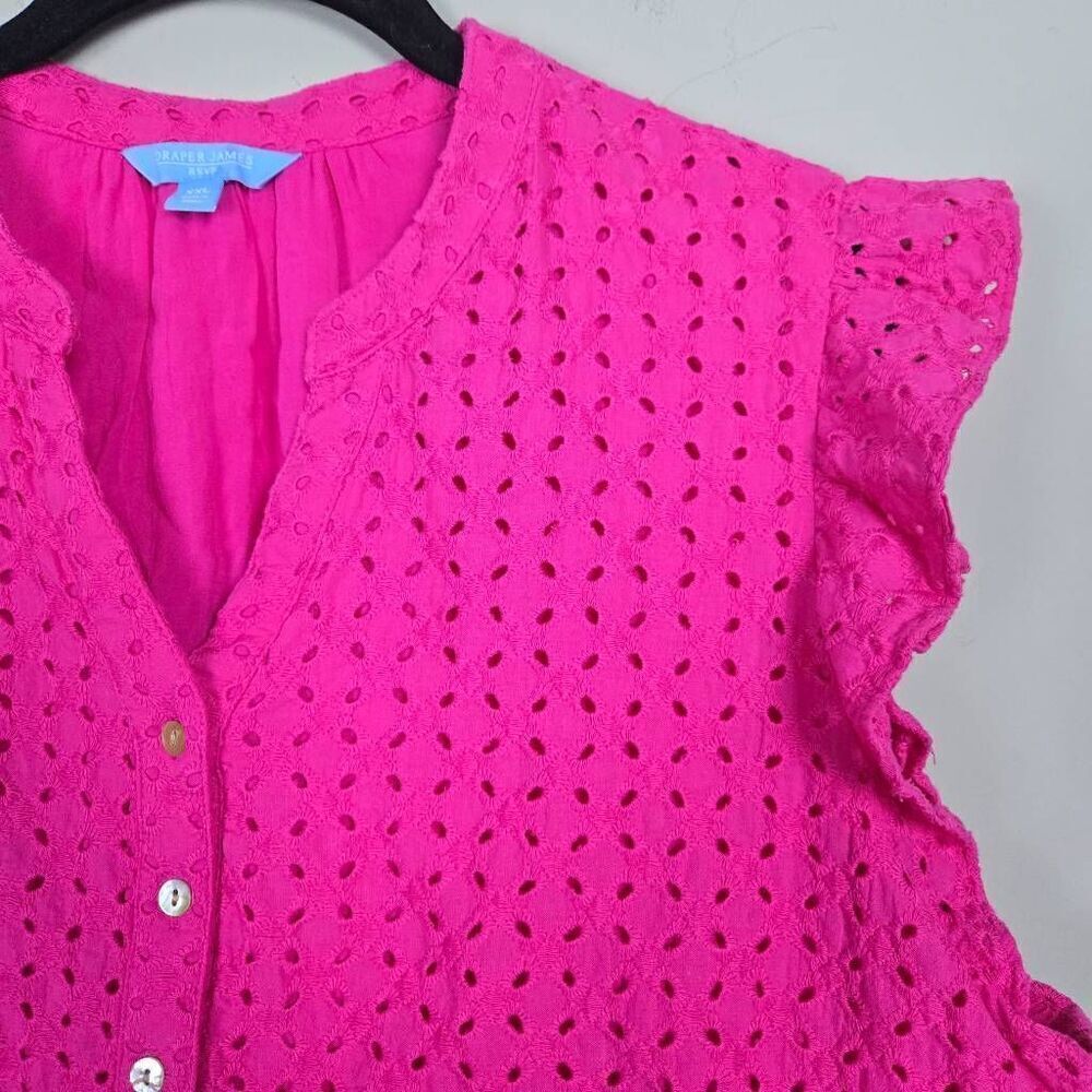 Draper James Womens Eyelet Ruffle Top Sz XXL Pink Sleeveless Boho Peasant Preppy - Picture 3 of 7